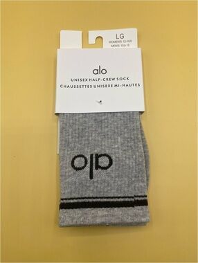 ALO Yoga Gray Half-Crew Athletic Socks with Black Logo